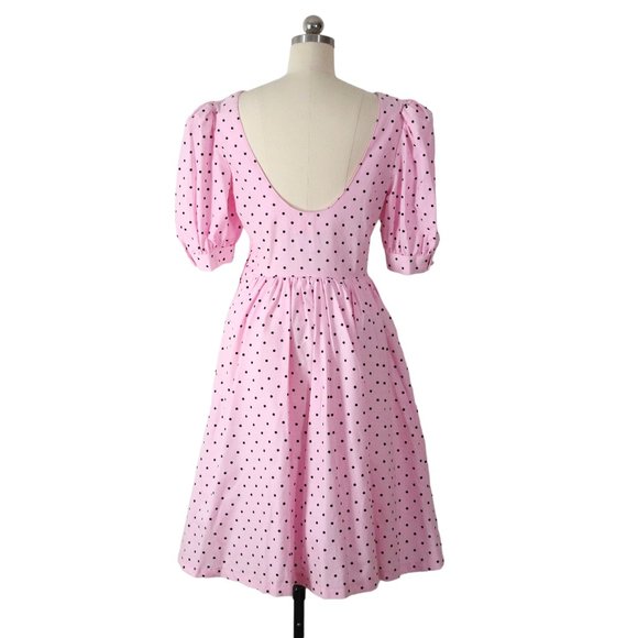 vintage 80s pink polka dot full skirt party dress S puff sleeve princess pin-up - Picture 4 of 10